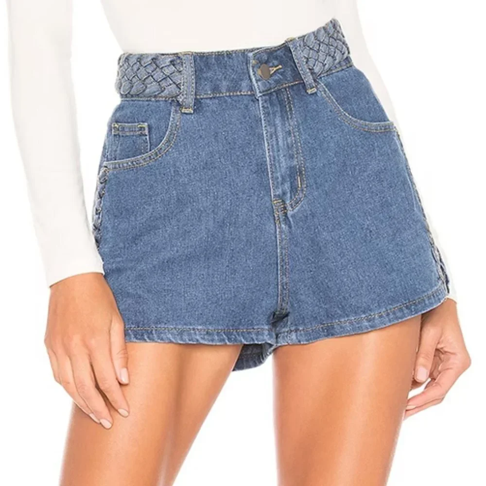 Superdown at Revolve Angeline Braided Mid‎ Rise Cotton Denim Shorts